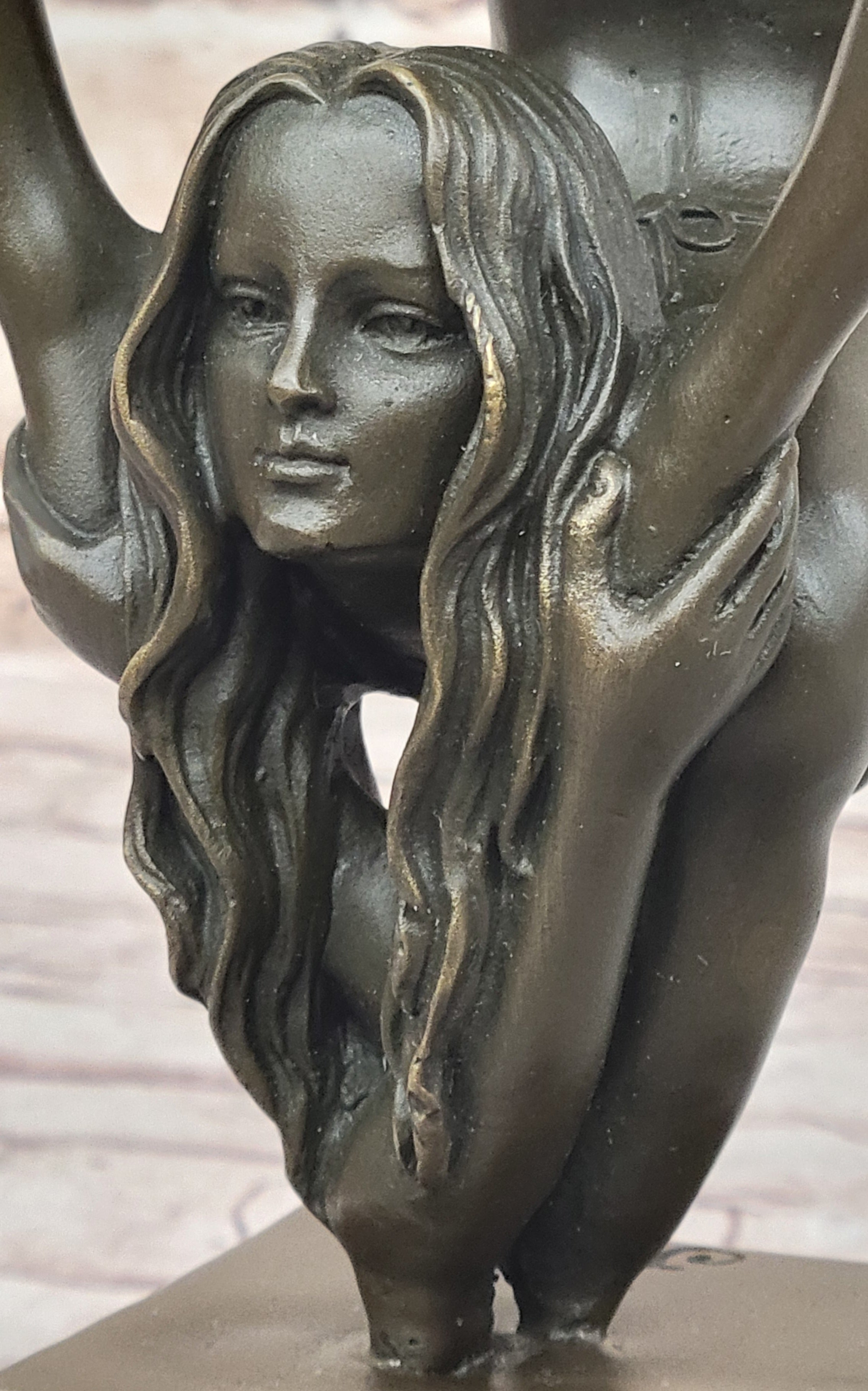 Female Contortionist Acrobat Bronze Figure Sculpture Marble Base