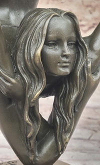 Female Contortionist Acrobat Bronze Figure Sculpture Marble Base