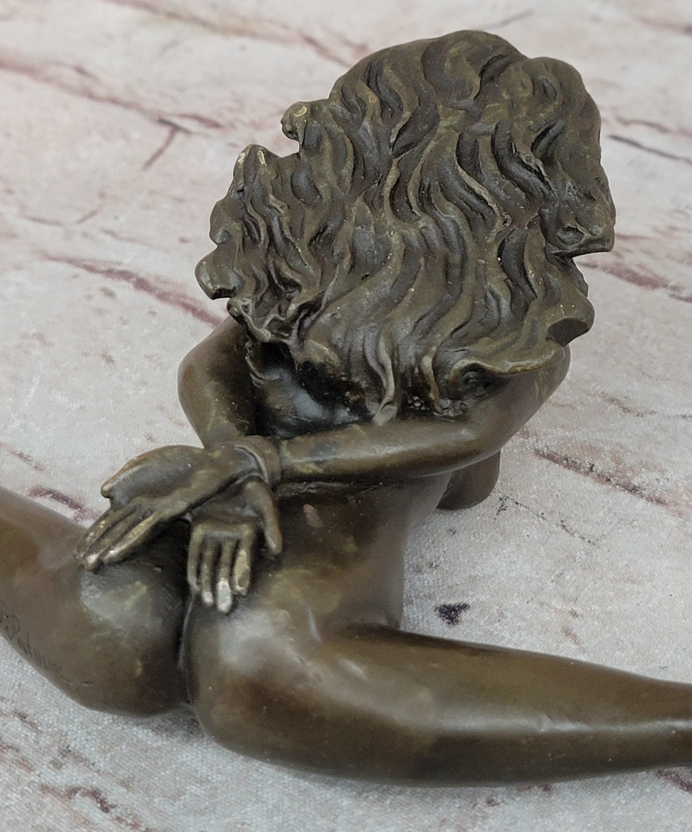 Erotic Nude Bronze Bondage Figurine Sculpture Girl Bound w/ Legs Spread Original Patoue 5" x 8"