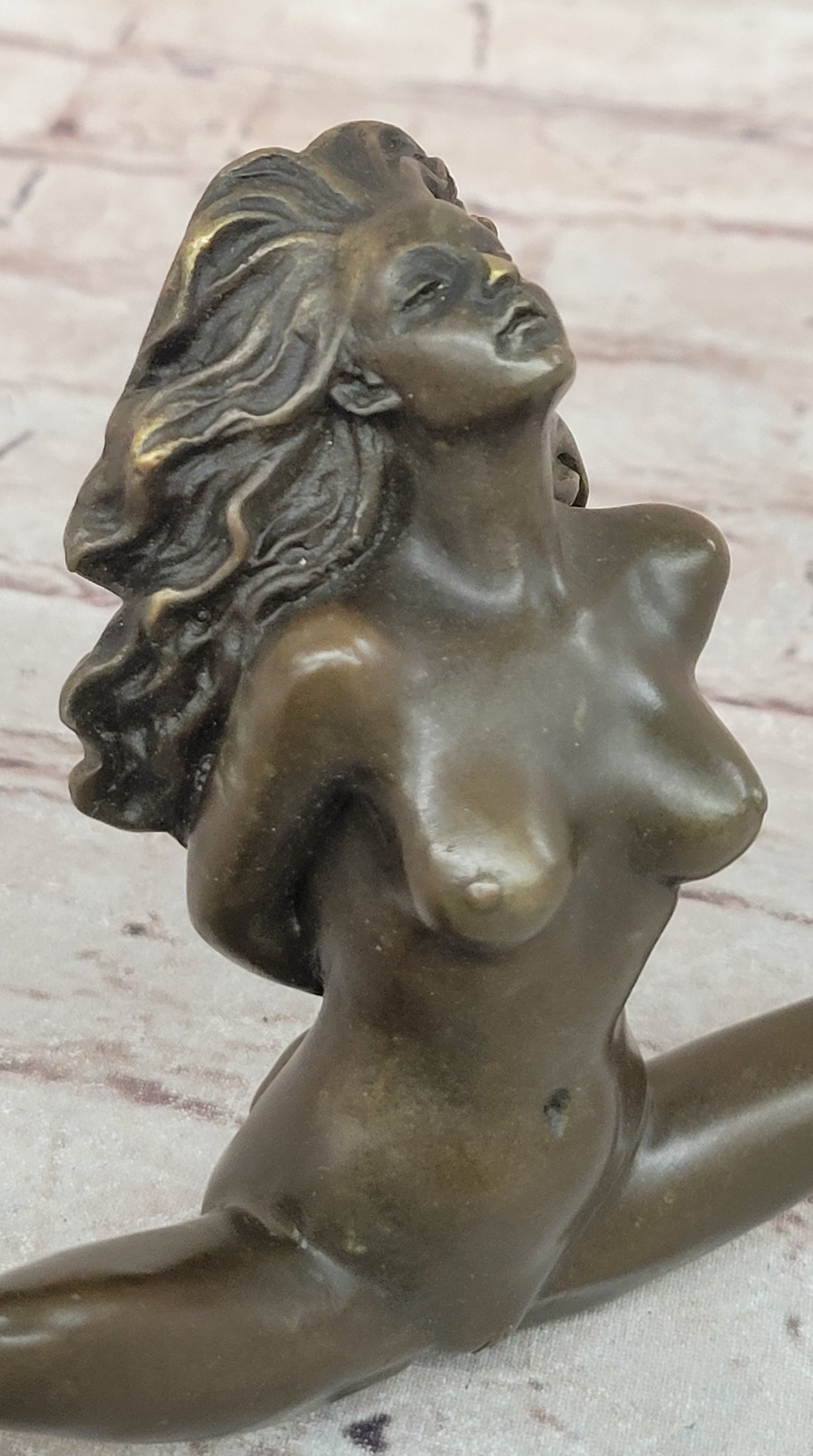 Erotic Nude Bronze Bondage Figurine Sculpture Girl Bound w/ Legs Spread Original Patoue 5" x 8"