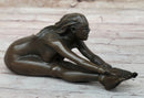 Erotic Bronze Figurine Sculpture Girl Bound Wrists to Ankles Collectible Original Art 3" x 5"