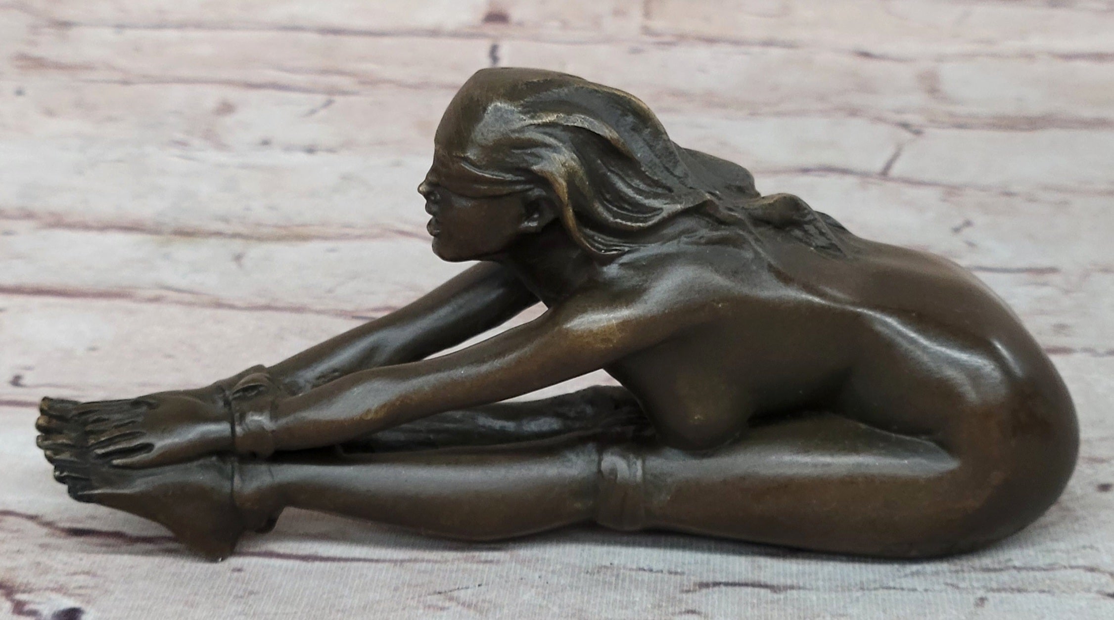 Erotic Bronze Figurine Sculpture Girl Bound Wrists to Ankles Collectible Original Art 3" x 5"