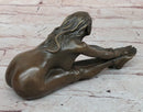 Erotic Bronze Figurine Sculpture Girl Bound Wrists to Ankles Collectible Original Art 3" x 5"