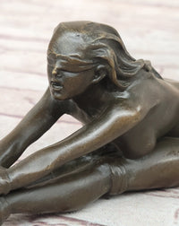 Erotic Bronze Figurine Sculpture Girl Bound Wrists to Ankles Collectible Original Art 3" x 5"
