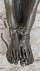 Erotic Bronze Figurine Sculpture Girl Bound Wrists to Ankles Collectible Original Art 3" x 5"
