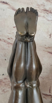 Erotic Bronze Figurine Sculpture Girl Bound Wrists to Ankles Collectible Original Art 3" x 5"
