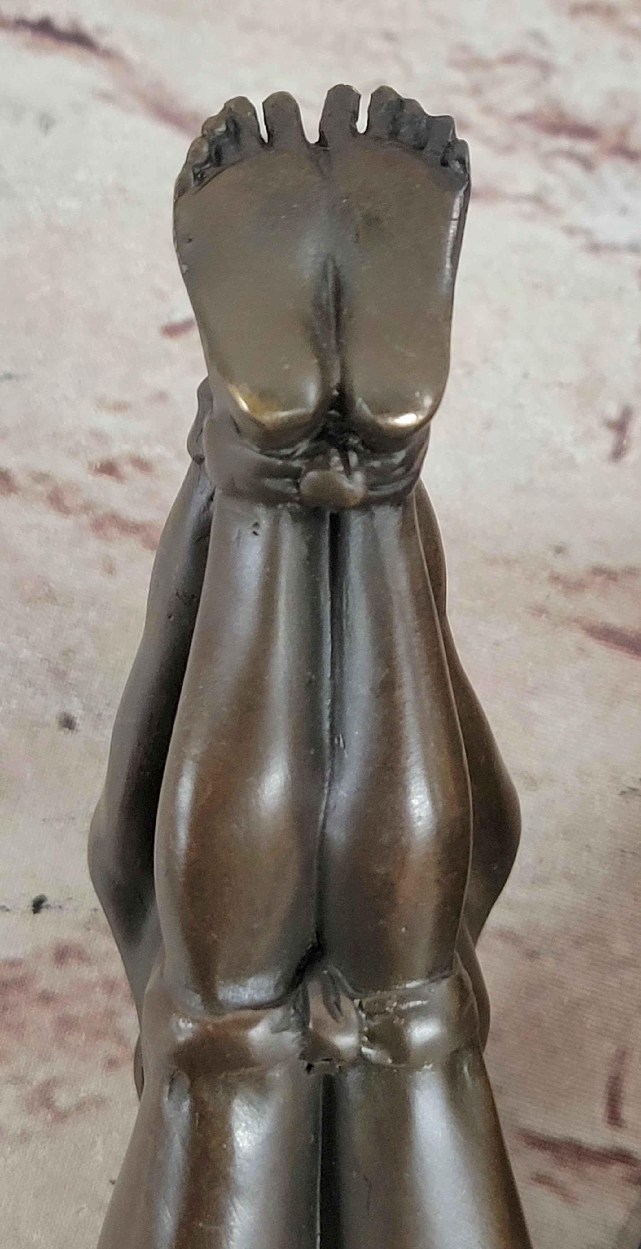 Erotic Bronze Figurine Sculpture Girl Bound Wrists to Ankles Collectible Original Art 3" x 5"