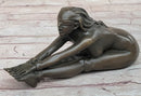 Erotic Bronze Figurine Sculpture Girl Bound Wrists to Ankles Collectible Original Art 3" x 5"
