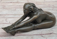 Erotic Bronze Figurine Sculpture Girl Bound Wrists to Ankles Collectible Original Art 3" x 5"