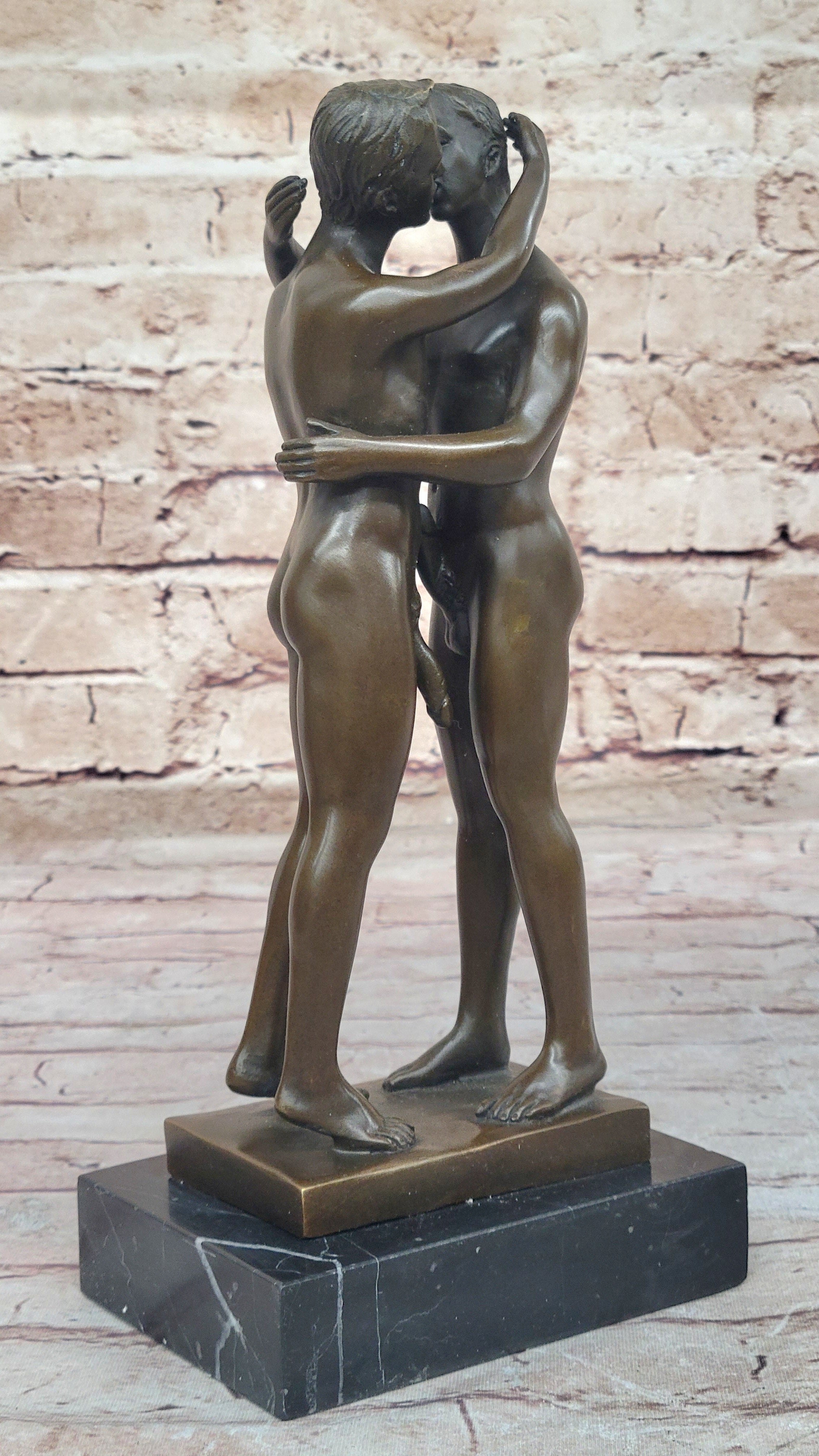 Collector Edition Nude Men Gay Art First Kiss Bronze Sculpture Signed Original Art ST-021