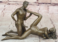 Two Piece Erotic Bronze Set Couple Sex Intercourse Sculpture 5" x 9"