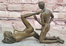 Two Piece Erotic Bronze Set Couple Sex Intercourse Sculpture 5" x 9"