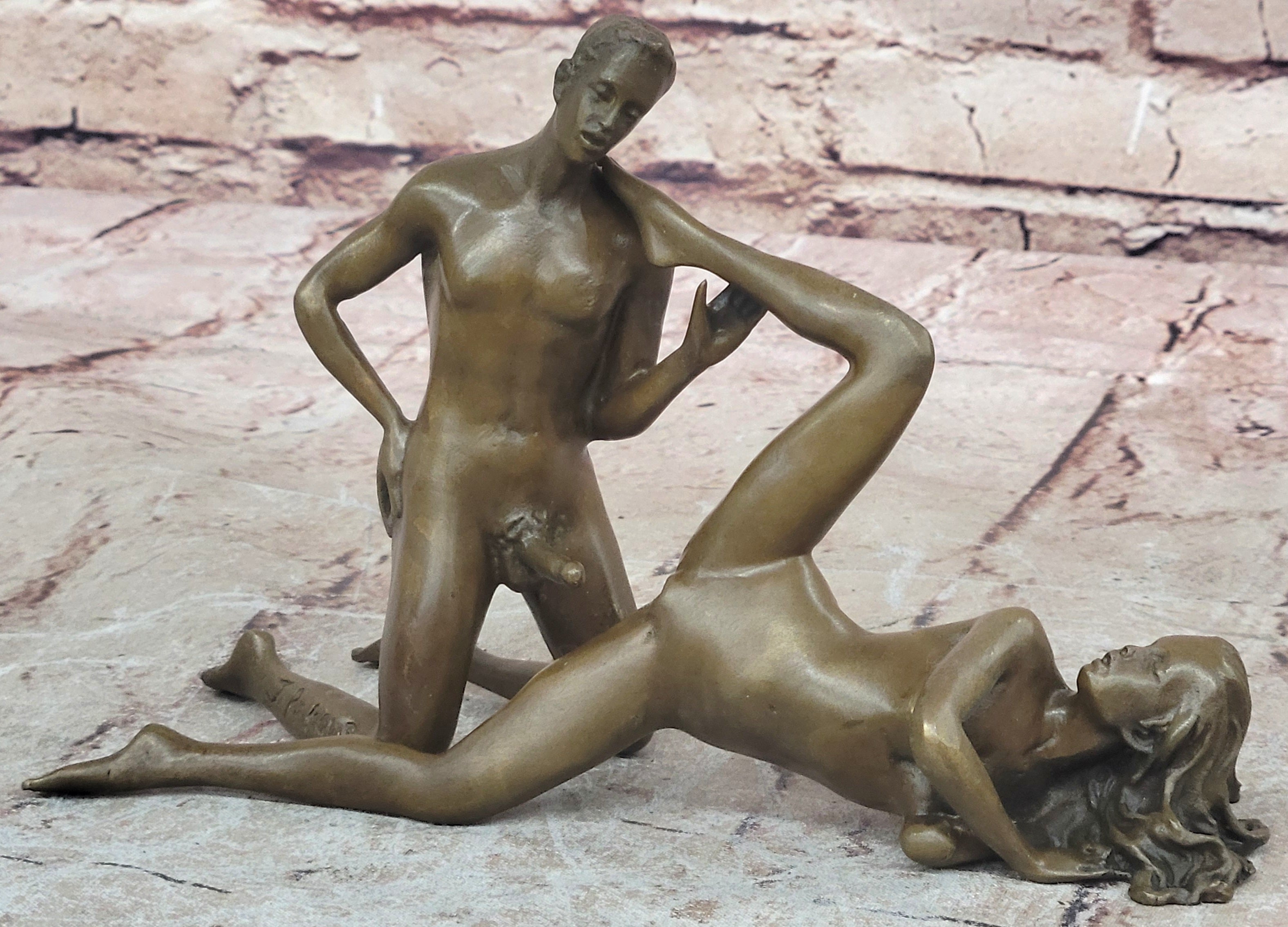 Two Piece Erotic Bronze Set Couple Sex Intercourse Sculpture 5" x 9"