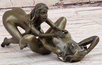 Signed Artwork 2 pcs Erotic Girls Making Love Bronze Sculpture
