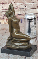 Seductive Sexy Pose Nude Female Bronze Statue Sculpture Marble Base Original Art 9" x 5"