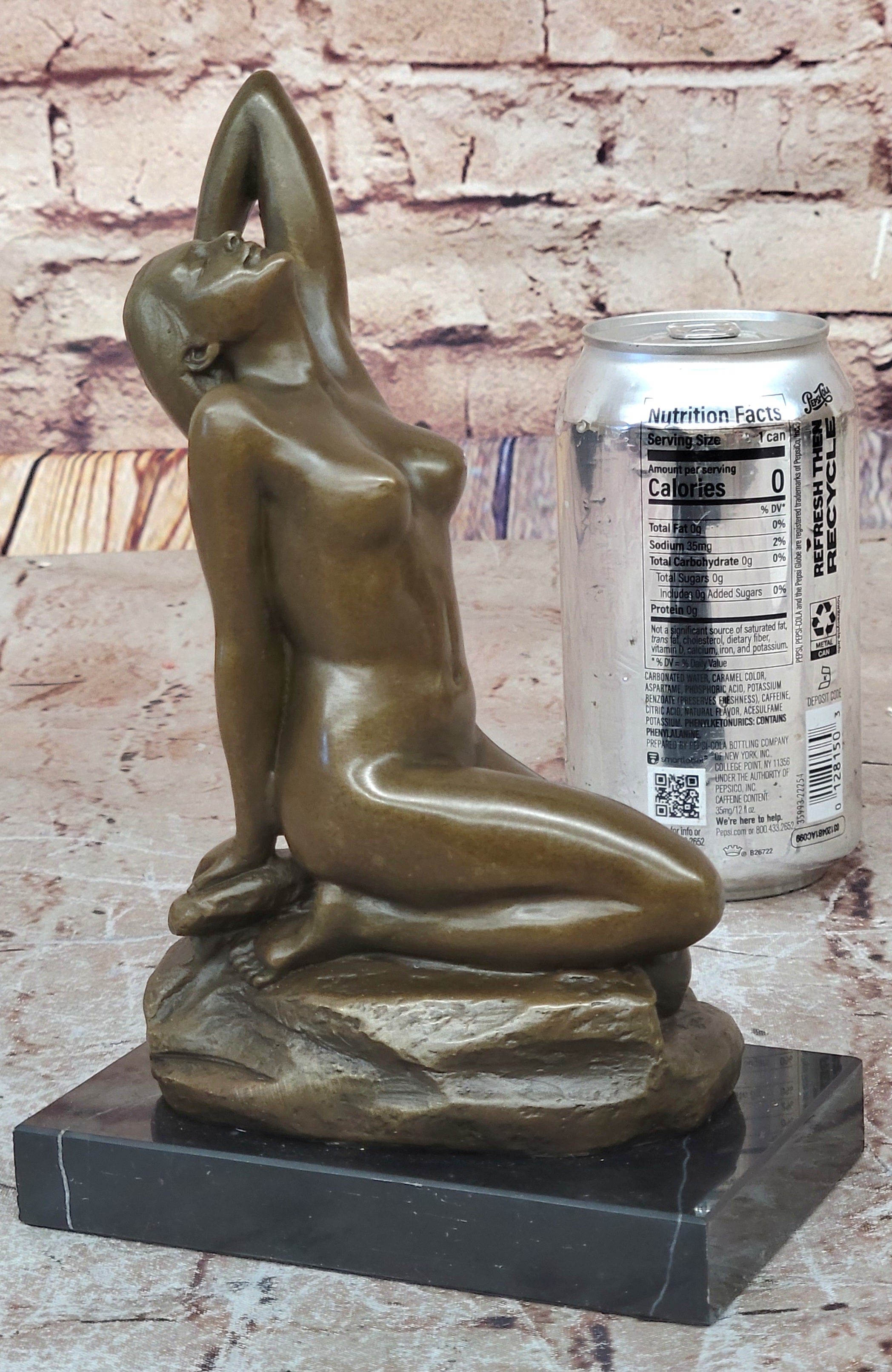 Seductive Sexy Pose Nude Female Bronze Statue Sculpture Marble Base Original Art 9" x 5"