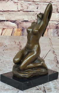 Seductive Sexy Pose Nude Female Bronze Statue Sculpture Marble Base Original Art 9" x 5"