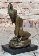 Seductive Sexy Pose Nude Female Bronze Statue Sculpture Marble Base Original Art 9" x 5"