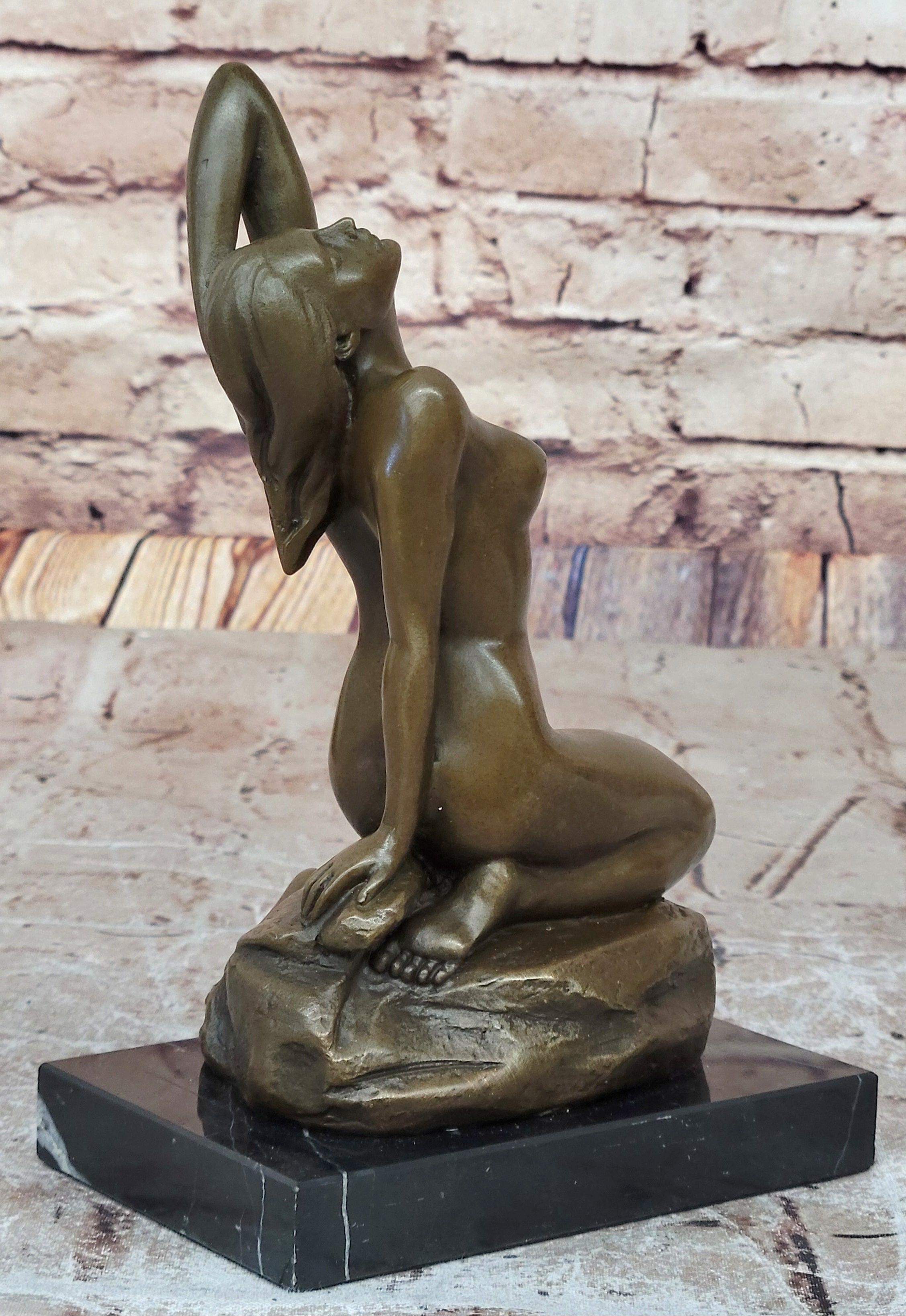 Seductive Sexy Pose Nude Female Bronze Statue Sculpture Marble Base Original Art 9" x 5"