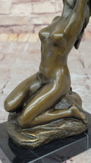 Seductive Sexy Pose Nude Female Bronze Statue Sculpture Marble Base Original Art 9" x 5"