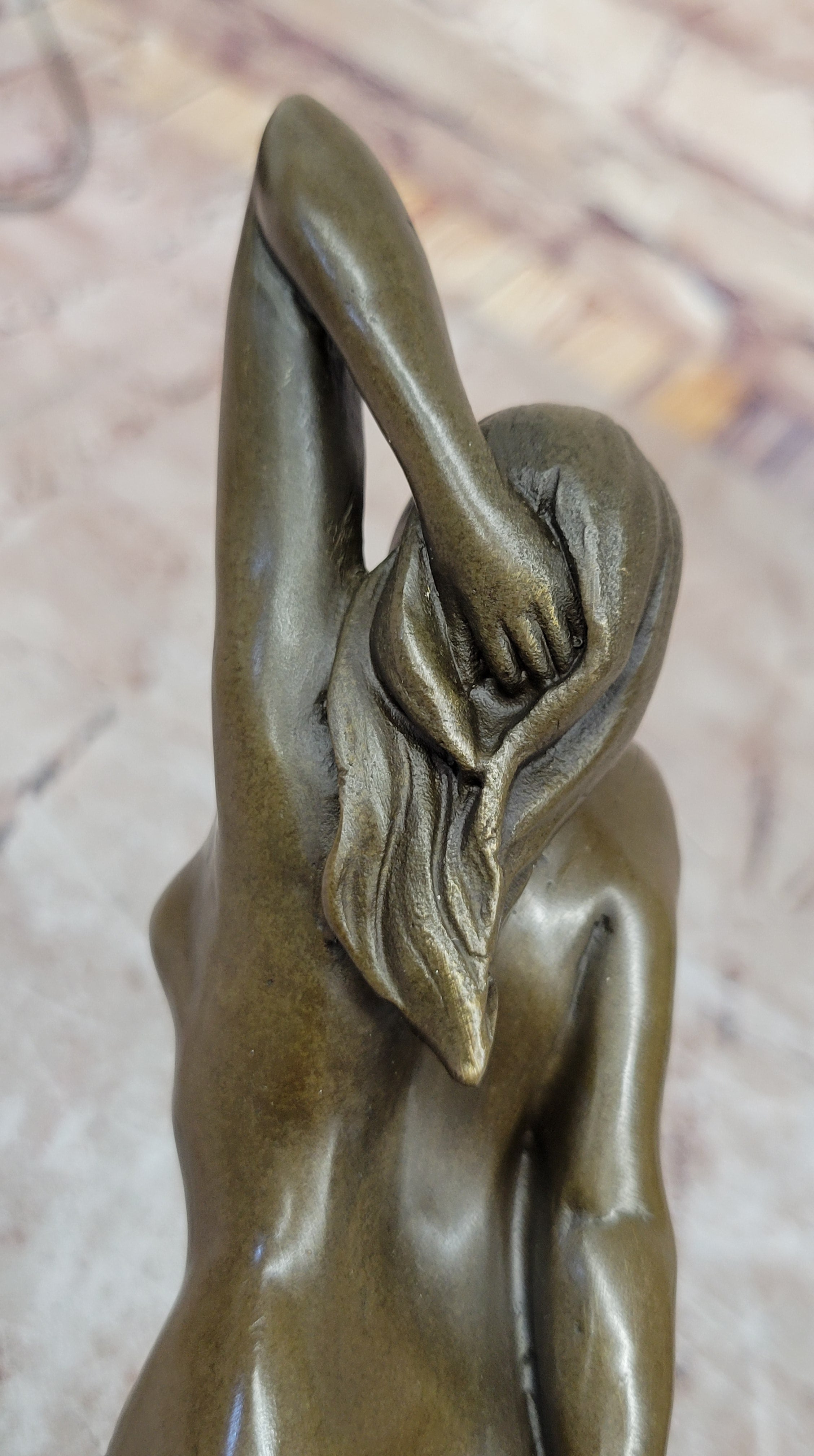 Seductive Sexy Pose Nude Female Bronze Statue Sculpture Marble Base Original Art 9" x 5"