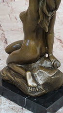 Seductive Sexy Pose Nude Female Bronze Statue Sculpture Marble Base Original Art 9" x 5"