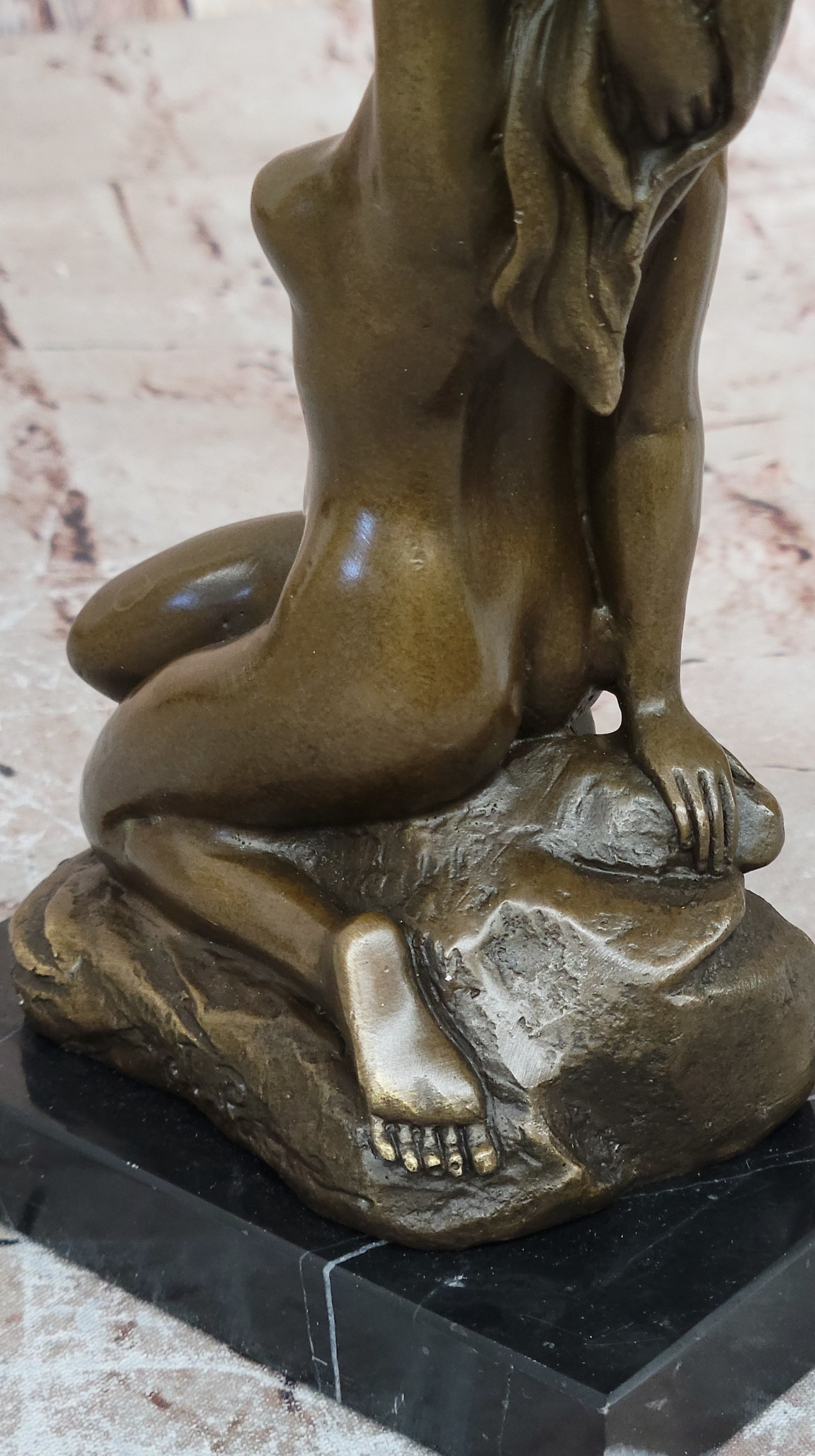 Seductive Sexy Pose Nude Female Bronze Statue Sculpture Marble Base Original Art 9" x 5"