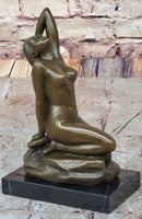 Seductive Sexy Pose Nude Female Bronze Statue Sculpture Marble Base Original Art 9" x 5"