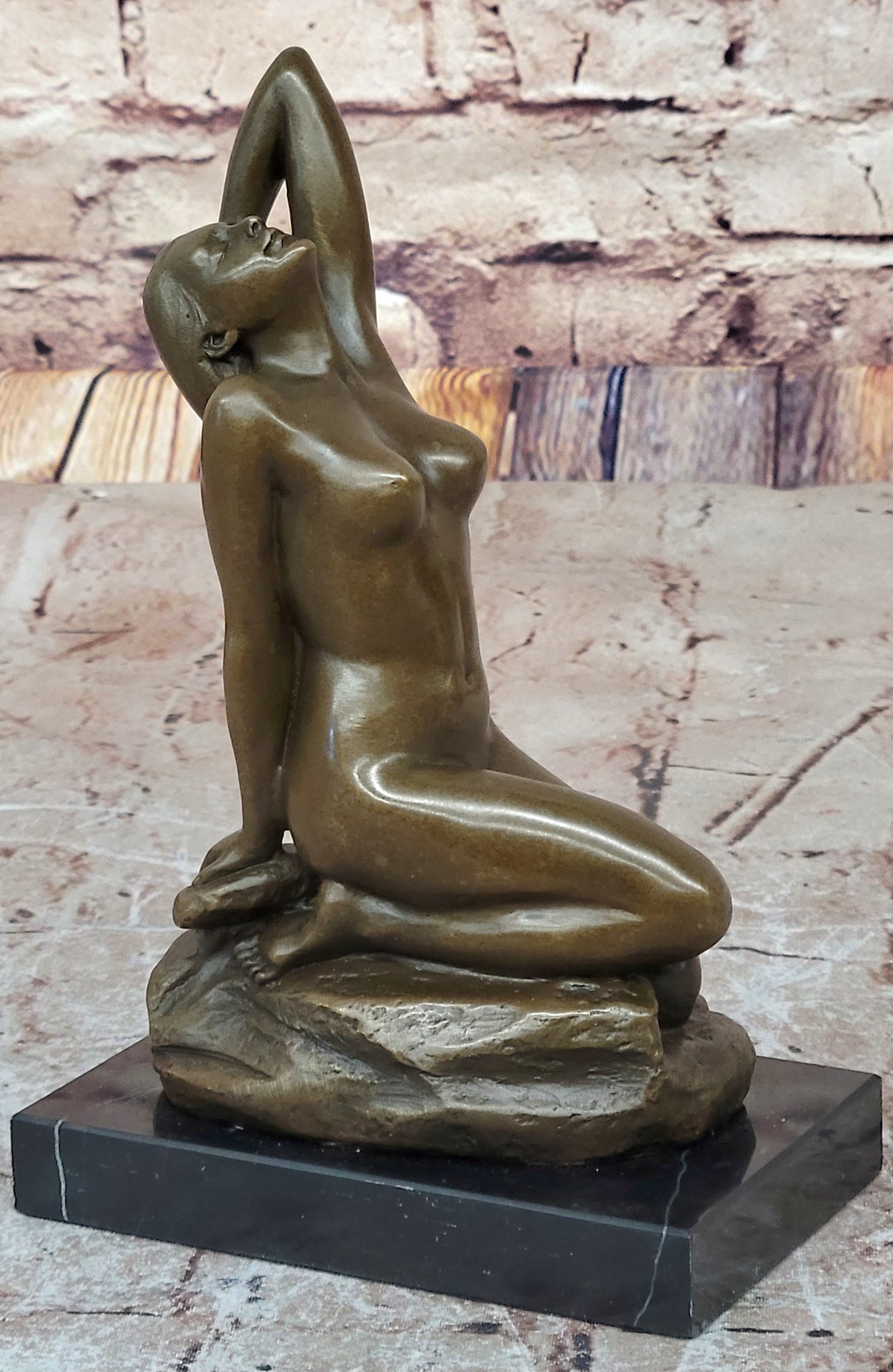 Seductive Sexy Pose Nude Female Bronze Statue Sculpture Marble Base Original Art 9" x 5"