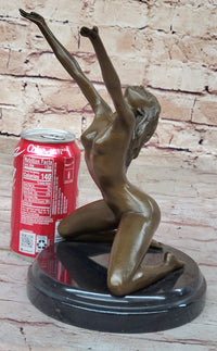 Nude Female Bronze Sculpture Arms Raised Outstretched Art 9" x 9"
