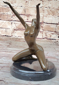 Nude Female Bronze Sculpture Arms Raised Outstretched Art 9" x 9"