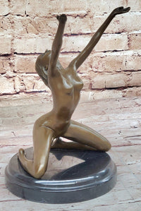 Nude Female Bronze Sculpture Arms Raised Outstretched Art 9" x 9"
