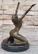 Nude Female Bronze Sculpture Arms Raised Outstretched Art 9" x 9"