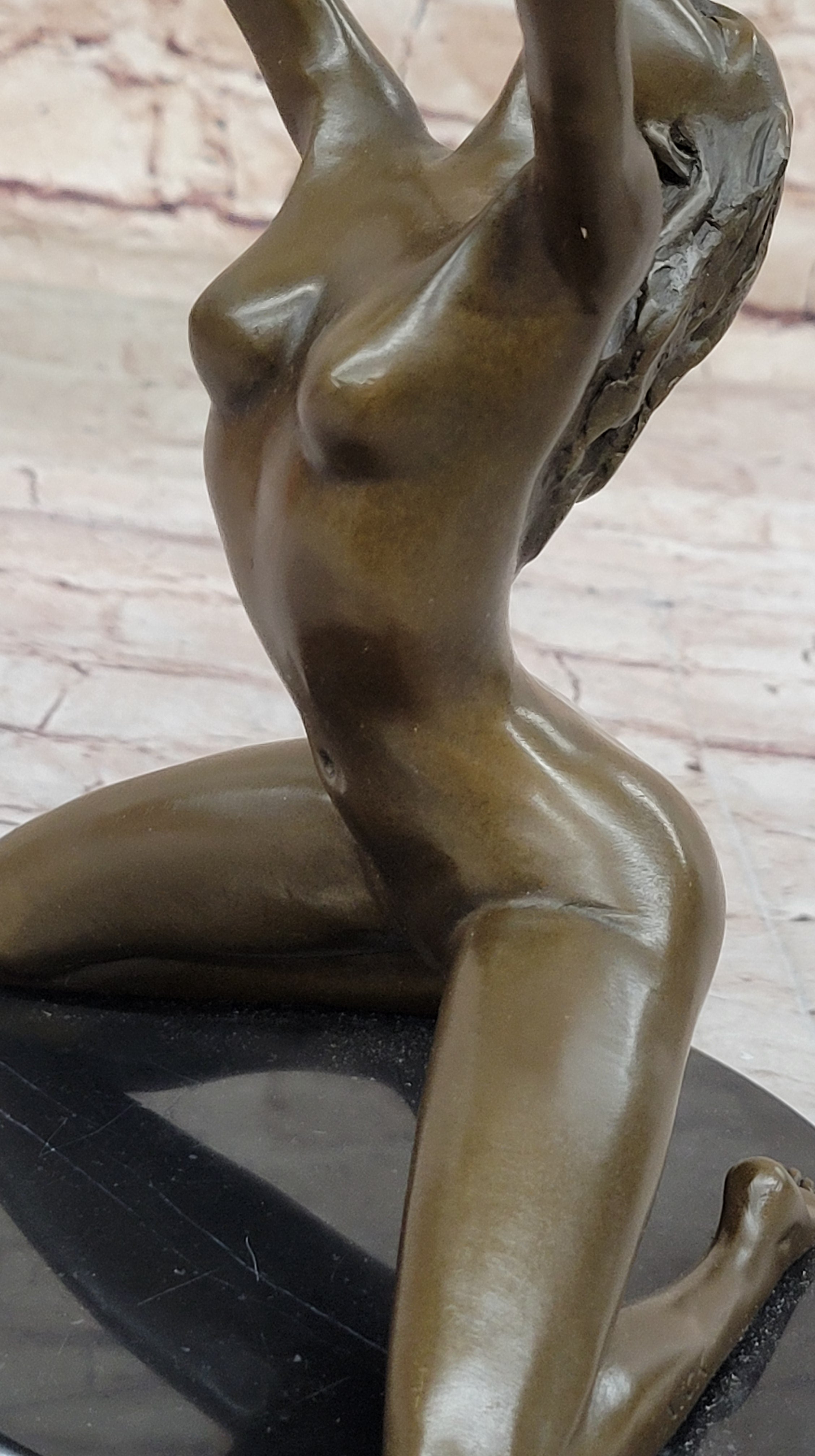 Nude Female Bronze Sculpture Arms Raised Outstretched Art 9" x 9"