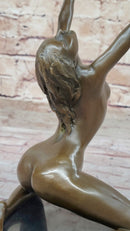Nude Female Bronze Sculpture Arms Raised Outstretched Art 9" x 9"