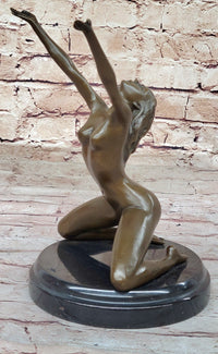 Nude Female Bronze Sculpture Arms Raised Outstretched Art 9" x 9"