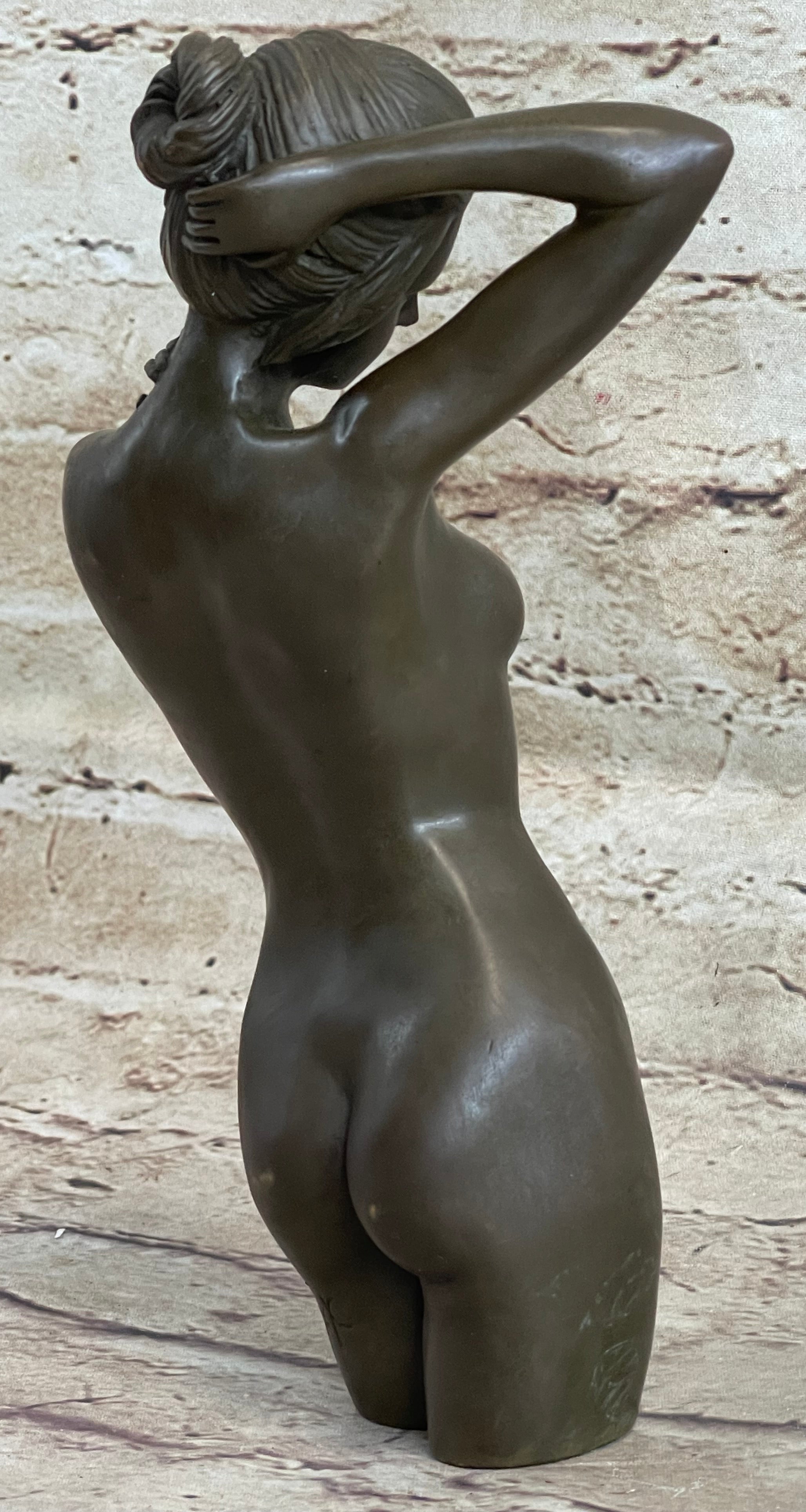 Signed Nude Girl Bust Torso Bronze Sculpture Art Figure