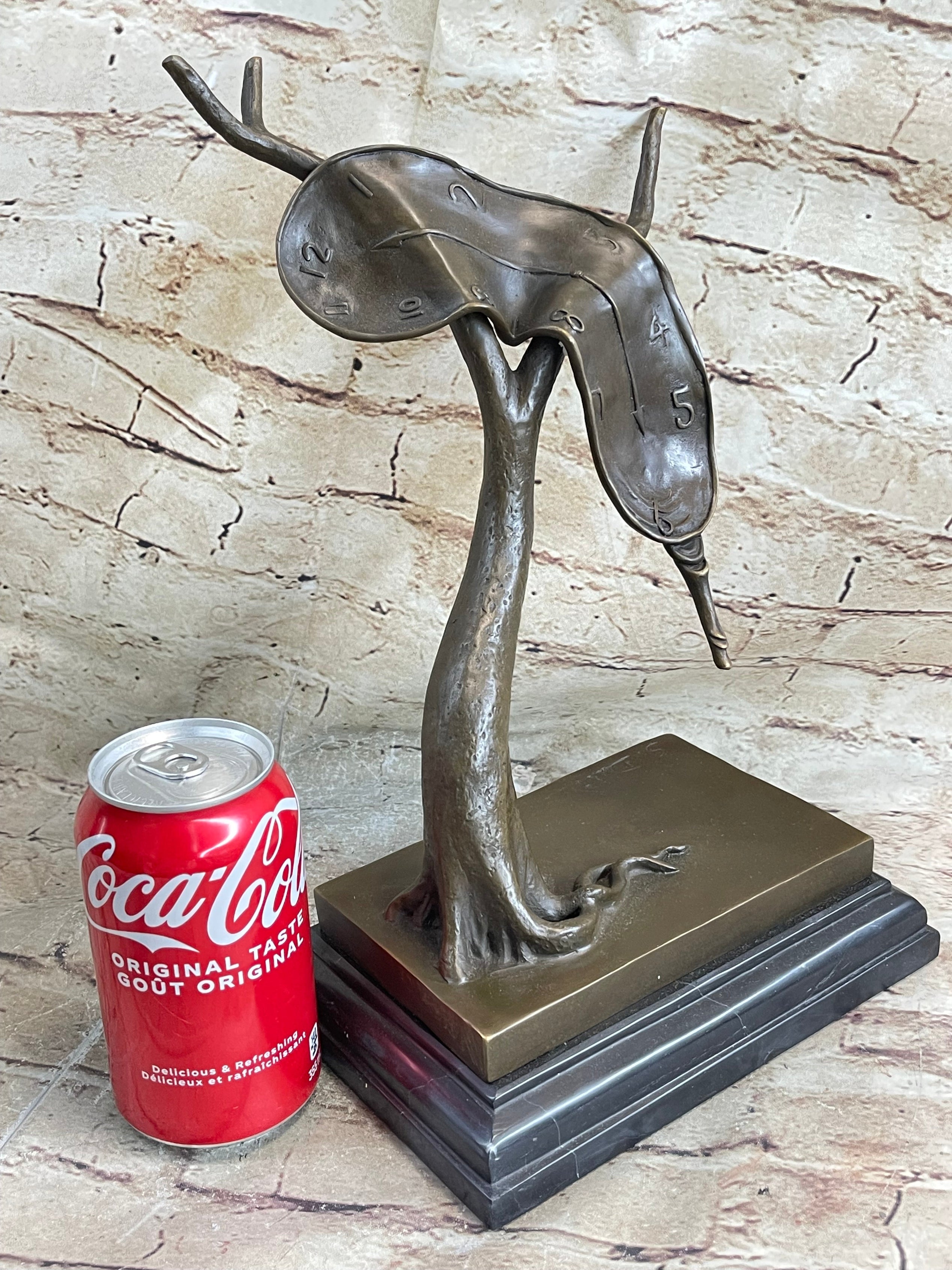 Bronze Surreal Melting Clock by Dali on Marble Base