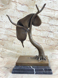 Bronze Surreal Melting Clock by Dali on Marble Base