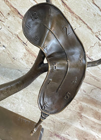 Bronze Surreal Melting Clock by Dali on Marble Base
