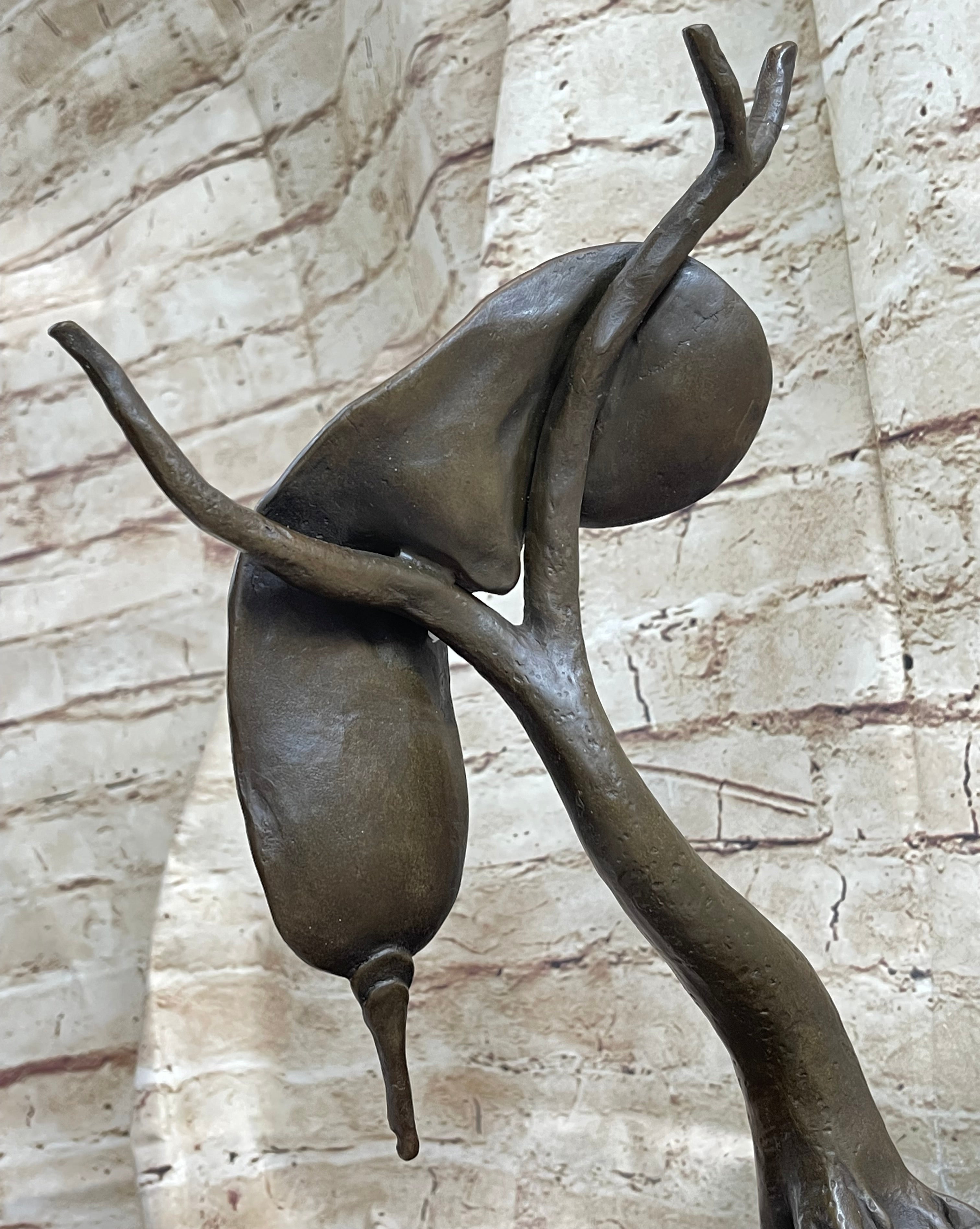 Bronze Surreal Melting Clock by Dali on Marble Base