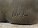 Nude Bronze Female Figure Seated on Tan Marble Base Signed Original Sculpture 13" x 4"