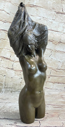 Nude Female Torso Taking off Shirt Bronze Figure Sculpture Statue Figurine Original Art 14" x 5"