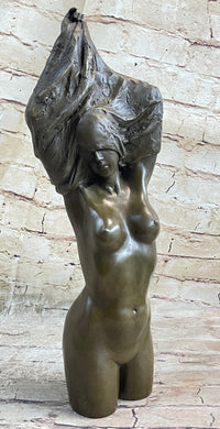 Nude Female Torso Taking off Shirt Bronze Figure Sculpture Statue Figurine Original Art 14" x 5"