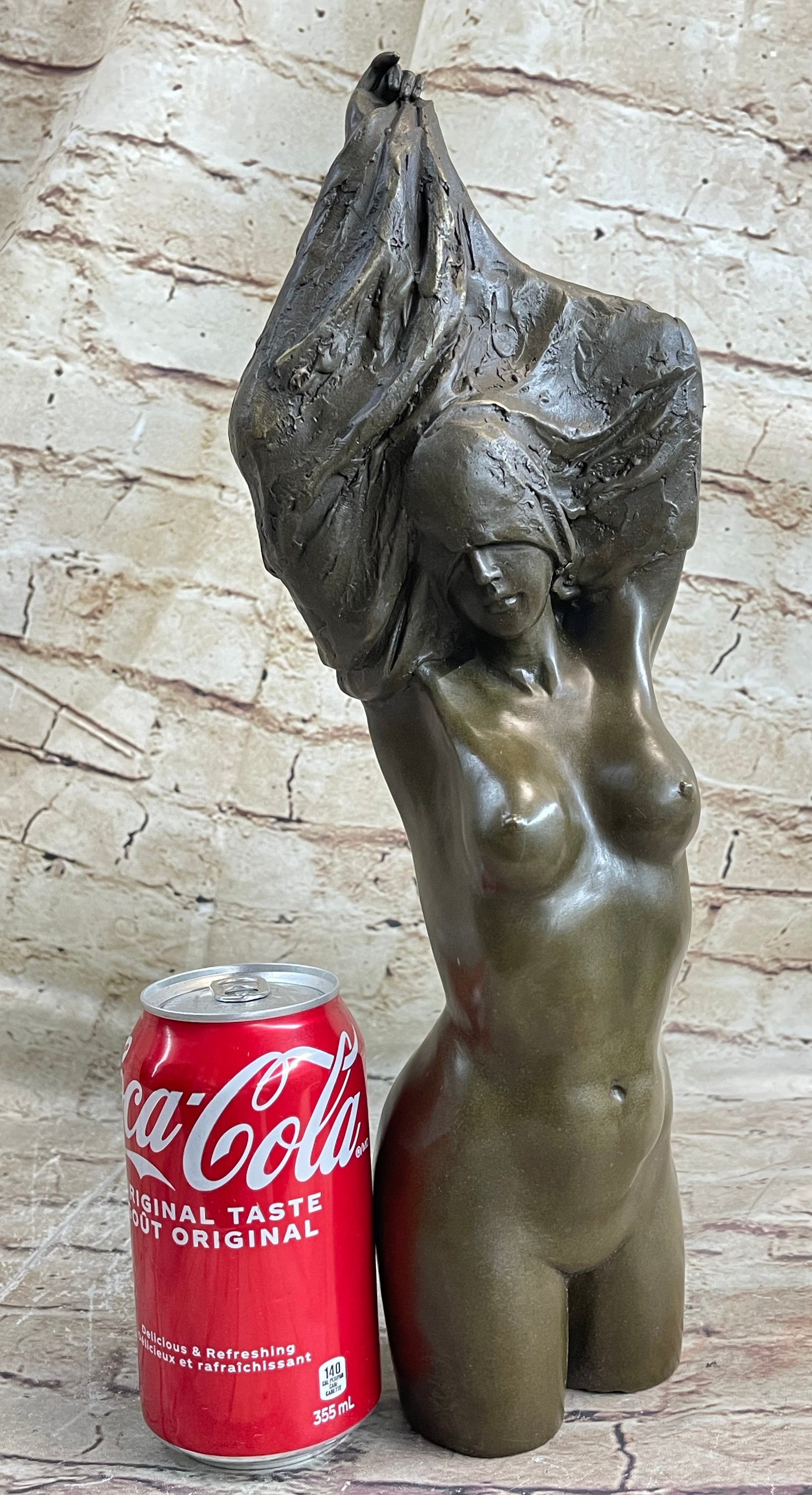Nude Female Torso Taking off Shirt Bronze Figure Sculpture Statue Figurine Original Art 14" x 5"