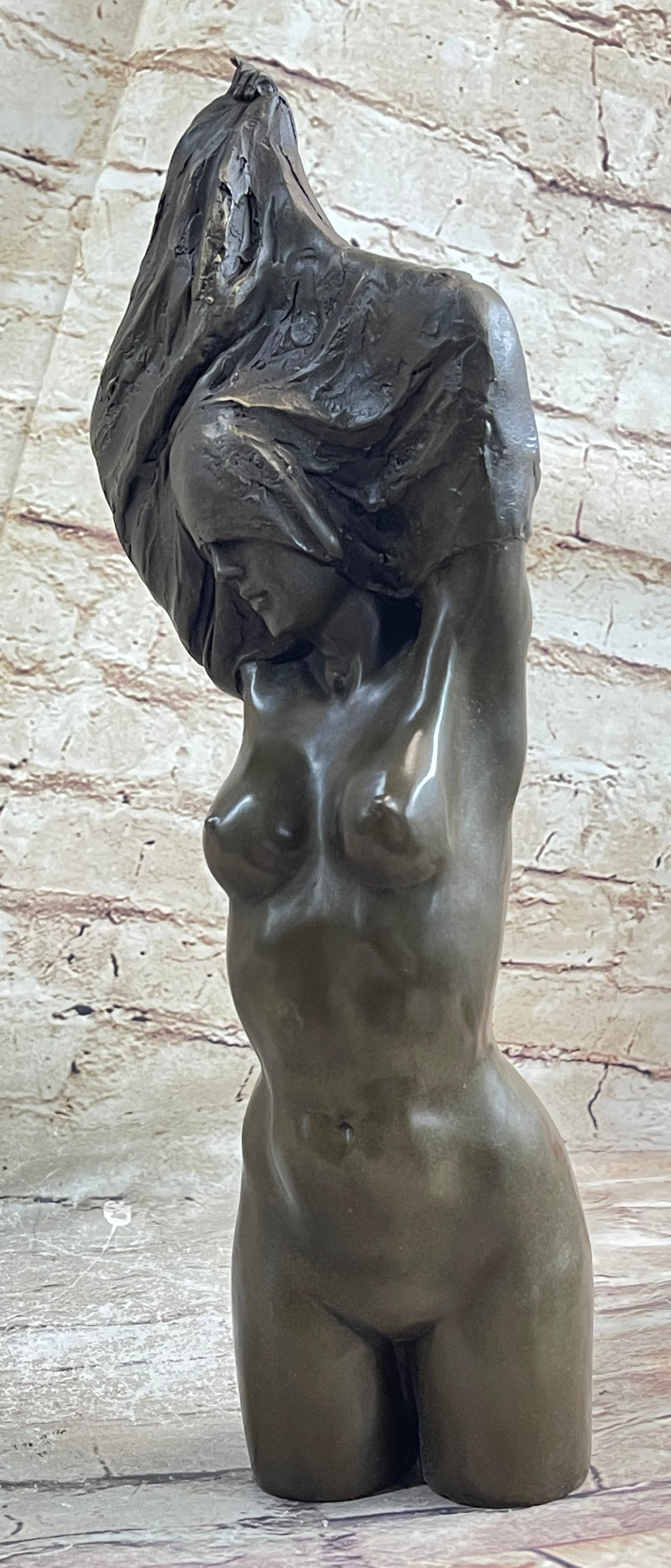 Nude Female Torso Taking off Shirt Bronze Figure Sculpture Statue Figurine Original Art 14" x 5"