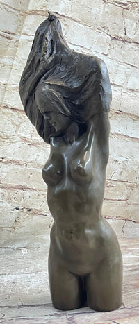 Nude Female Torso Taking off Shirt Bronze Figure Sculpture Statue Figurine Original Art 14" x 5"
