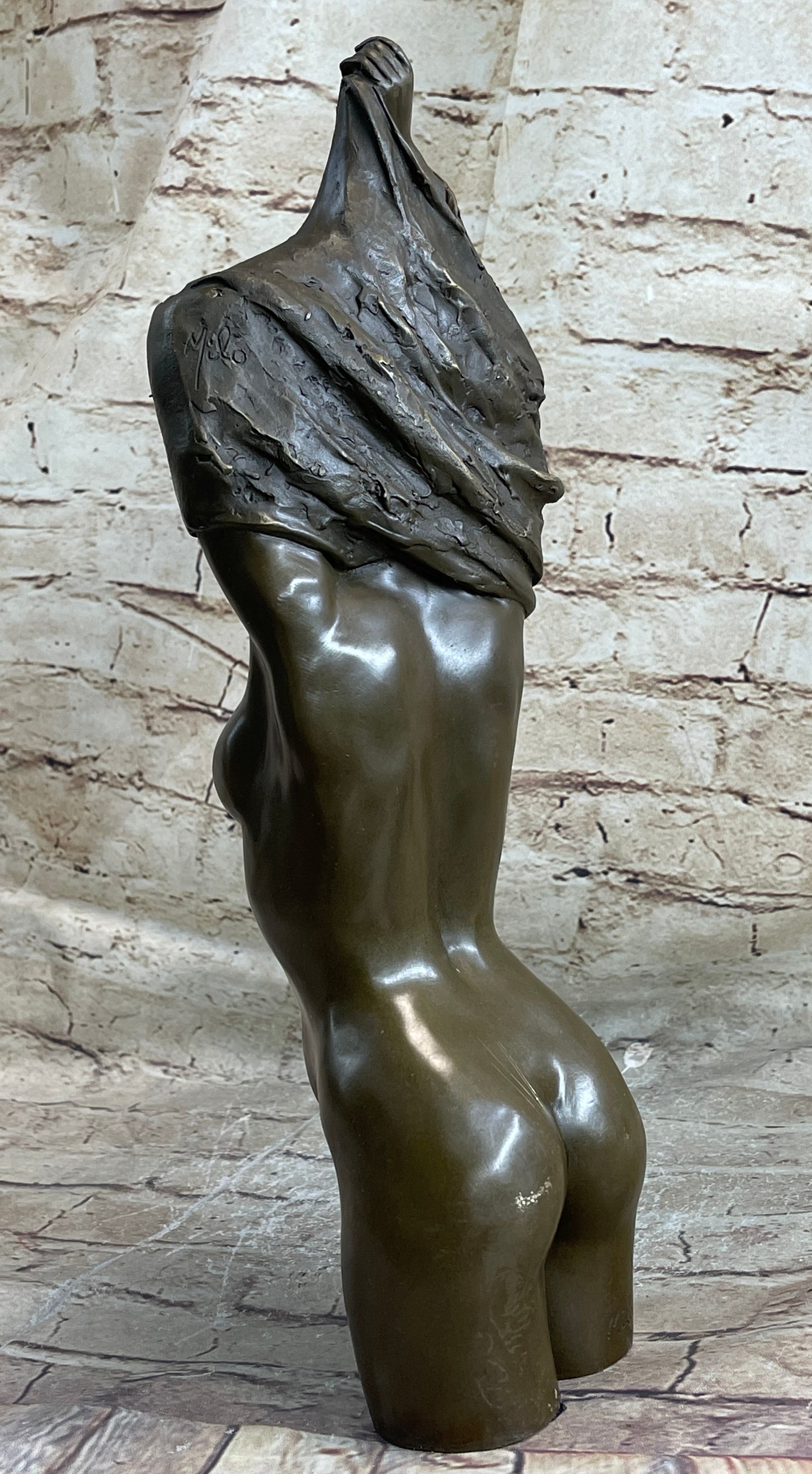 Nude Female Torso Taking off Shirt Bronze Figure Sculpture Statue Figurine Original Art 14" x 5"