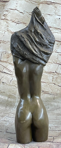 Nude Female Torso Taking off Shirt Bronze Figure Sculpture Statue Figurine Original Art 14" x 5"