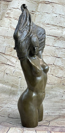 Nude Female Torso Taking off Shirt Bronze Figure Sculpture Statue Figurine Original Art 14" x 5"